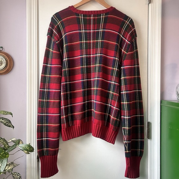 Polo Ralph Lauren Red Tartan Plaid Cotton Crewneck Sweater Men XXL Sport Bear - Picture 2 of 9